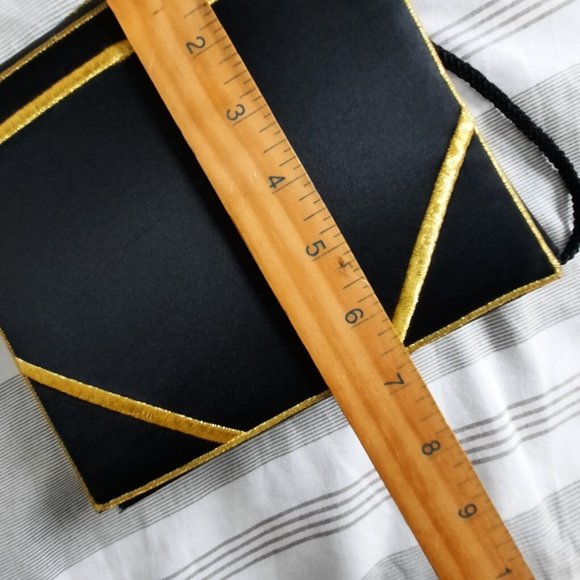 Ivana Trump Shoulder Bag Box Purse Book Design Black/Gold Satin - Picture 6 of 7